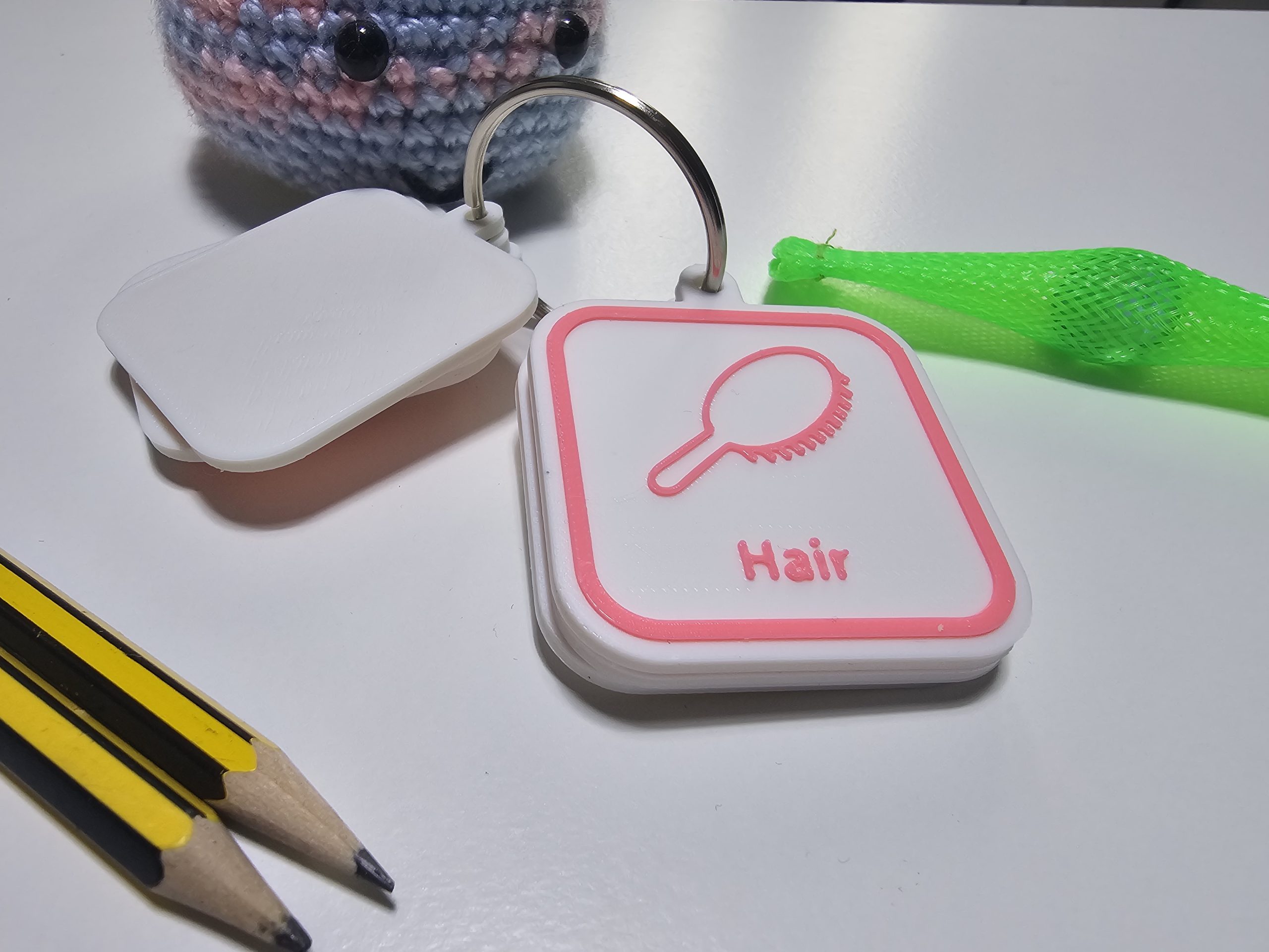 Hair visual routine tag with hairbrush icon for autism morning routine support.