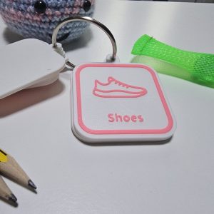 Shoes visual routine tag for helping children prepare for school mornings.