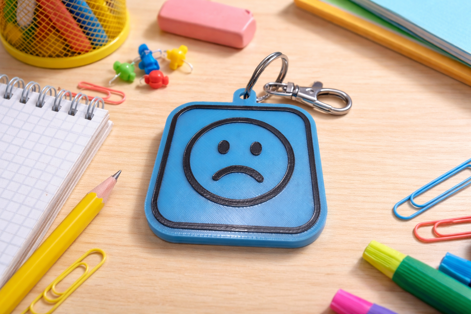 Blue sad emotion tag from visual emotion communication keyring